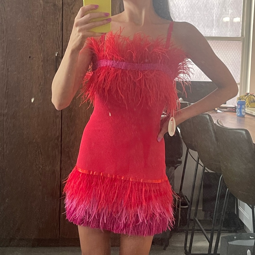 STAUD NWT Etta dress with feathers and fringe SIZE XS